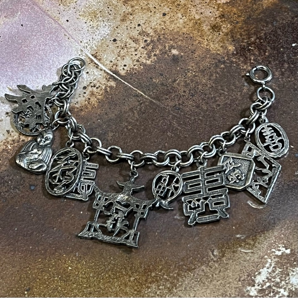 Vintage Asian Theme Chunky Charm Bracelet